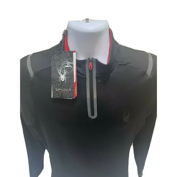 NWT Spyder Men's Active 1/4 Zip ProWB Mock Neck Pullover Top ,Black-Size L